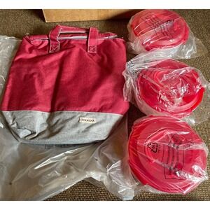 LocknLock Insulated Tote With 3-Piece Storage Set Red Gray Lock & Lock Lock And